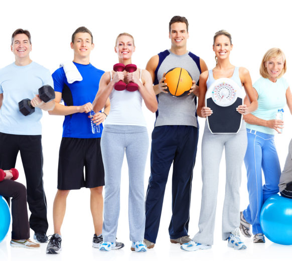 Group of fitness people. Isolated over white background.